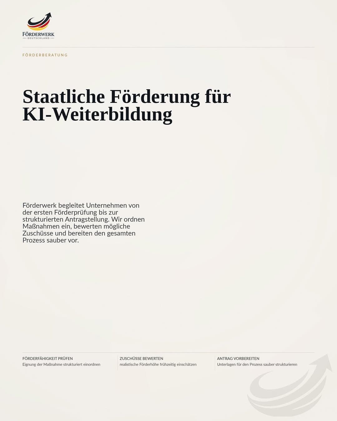 Viele Unternehmen möchten KI-Kompetenz aufbauen, verschieben die Umsetzung aber wegen Kosten, Zeit oder unklarer Förderbedingungen.
Genau hier setzt Förderwerk an: Wir prüfen, welche Maßnahmen förderfähig sind, bewerten die mögliche Zuschusshöhe und begleiten den Prozess bis zur Bewilligung. So wird Weiterbildung nicht nur sinnvoll, sondern wirtschaftlich planbar.
Wenn Sie wissen möchten, welches Potenzial für Ihr Unternehmen realistisch ist, starten Sie mit einer unverbindlichen Ersteinschätzung. Fördercheck über den Link im Profil.
#FoerderwerkDeutschland #Foerdermittel #KIWeiterbildung #Mittelstand #Digitalisierung